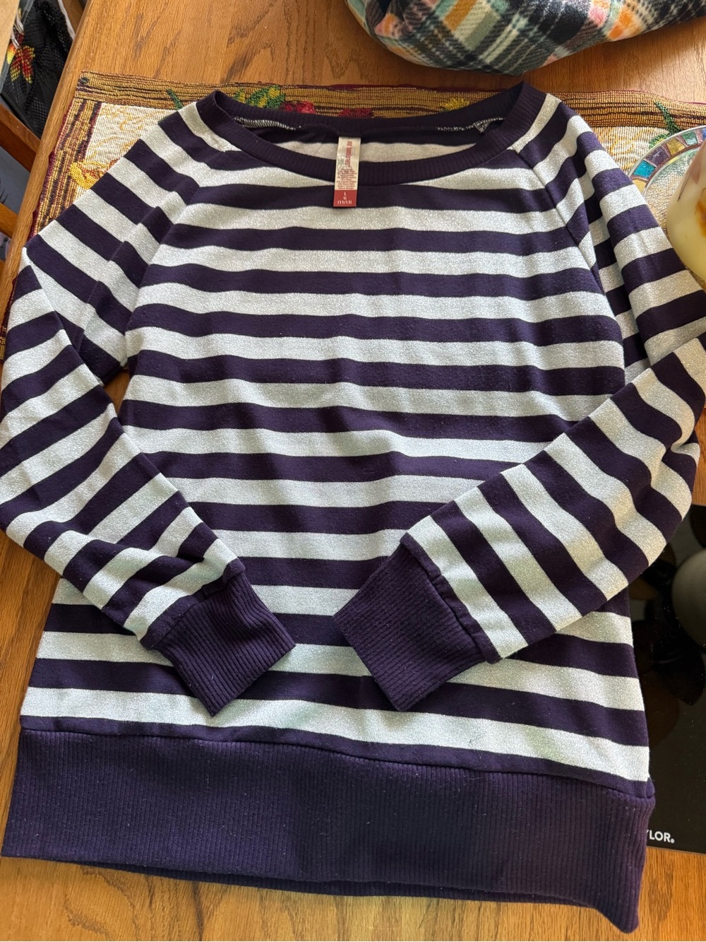 Striped Boatneck Sweater in Navy and White sparkle